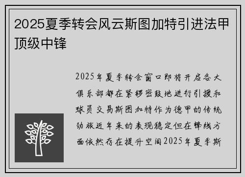2025夏季转会风云斯图加特引进法甲顶级中锋