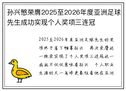 孙兴慜荣膺2025至2026年度亚洲足球先生成功实现个人奖项三连冠 孙兴慜荣膺2025至2026年度亚洲足球先生成功实现个人奖项三连冠